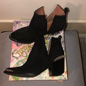 Jeffrey Campbell black suede snake Cromwell boots